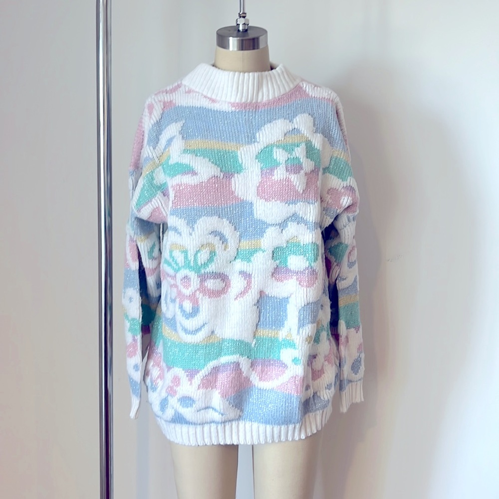Vintage Lurex Pastel Floral Sweater